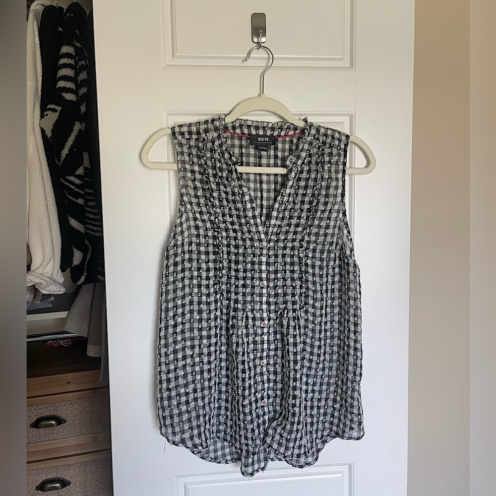 Anthropologie Maeve Gingham Tank Top, size XS, black/white